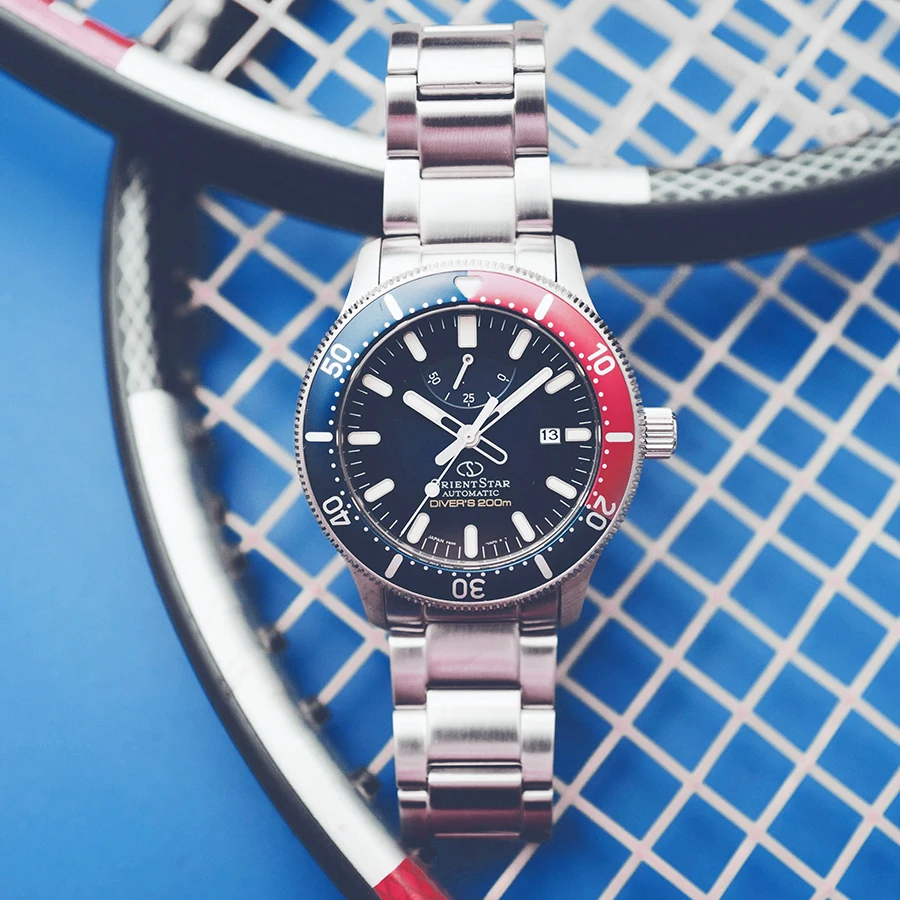 ساعة أورينت ساعة ميكانيكية أوتوماتيكية للرجال من سلسلة أورينتال ستار، ساعة غوص رياضية