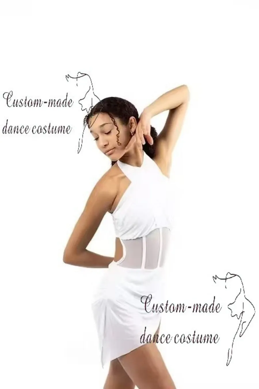 

Танцевальный костюм для выступления на сцене с бретелькой на шее, доступен в белом, темно-синем и красном цвете