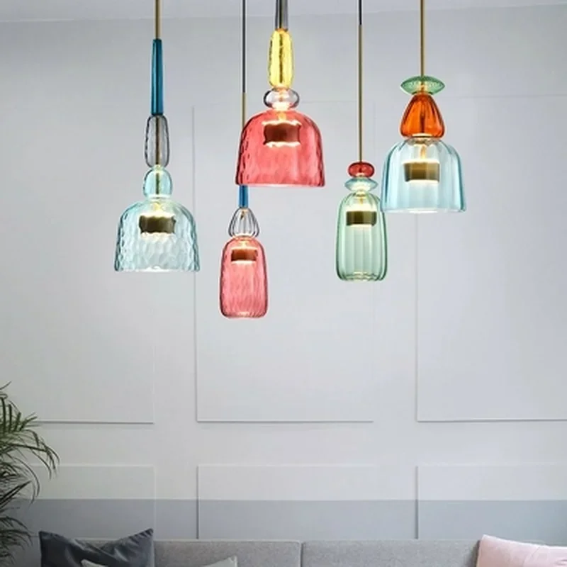 

Nordic Pendant Lights Color Candy lamp Bedroom Children's Room Single Head Glass Hanging Lamps Home Decor Lustres Restaurant LED