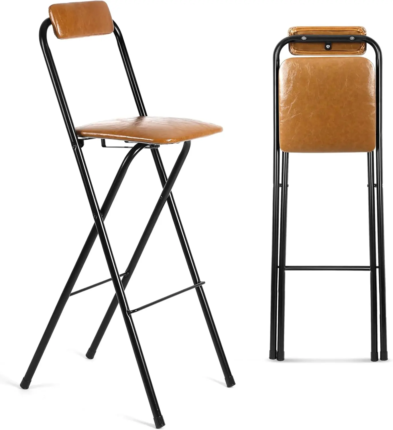 

1 Pcs 29.5'' Folding Bar Stool With Ba Tall Brown Leather Folding Stool Cushioned Padded Folding Counter Height Stool