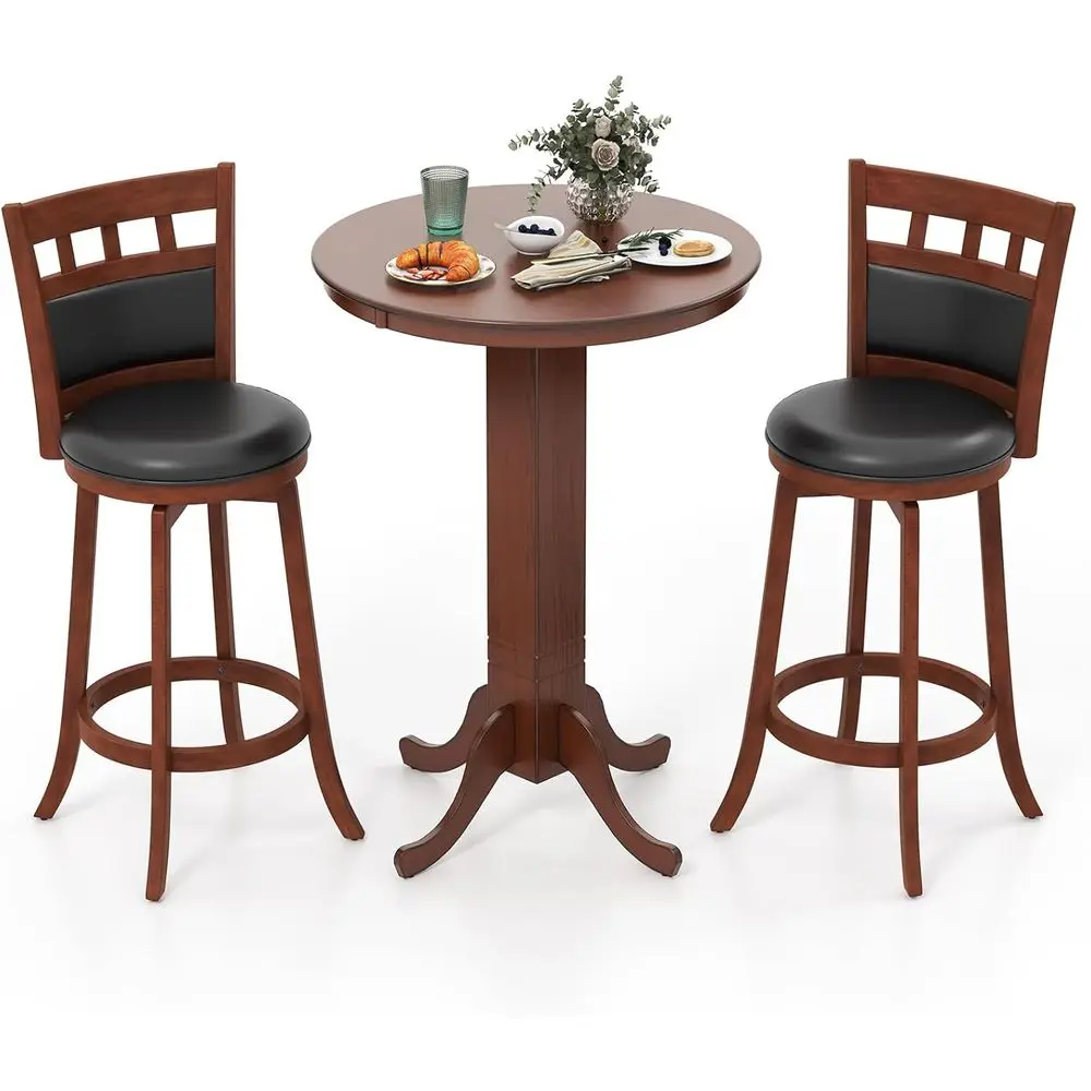

3-Piece Round Bar Table with 2 Swivel Stools, Ideal for Kitchen, Dining, and Bar Areas