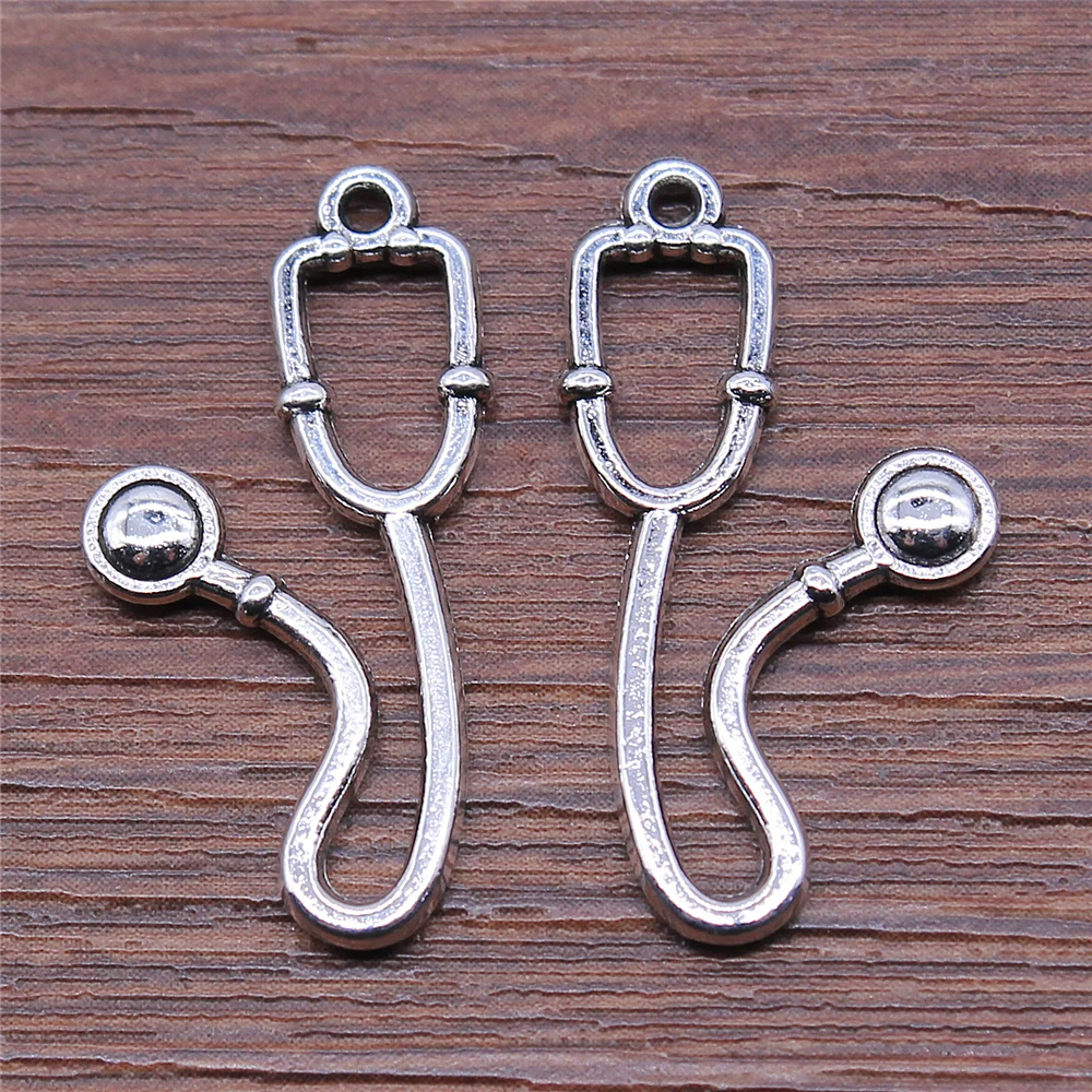 WYSIWYG 10pcs Charms Stethoscope 15x28mm Antique Silver Color Pendant Stethoscope Charms For Jewelry Making Jewelry Findings