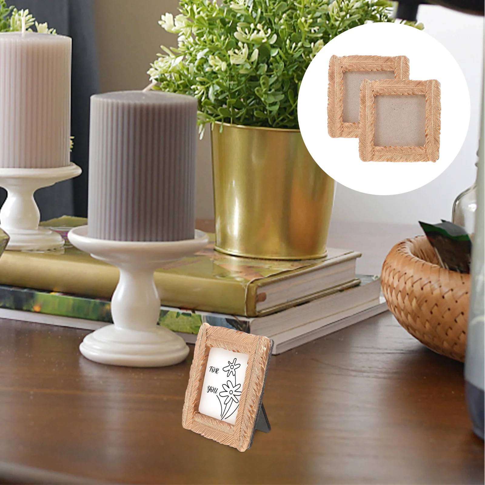 

2pcs Small Photo Mini Frames Picture Frame Sets Set For Desktop Mini Square Frames Photo Frame Set Home Office Decor