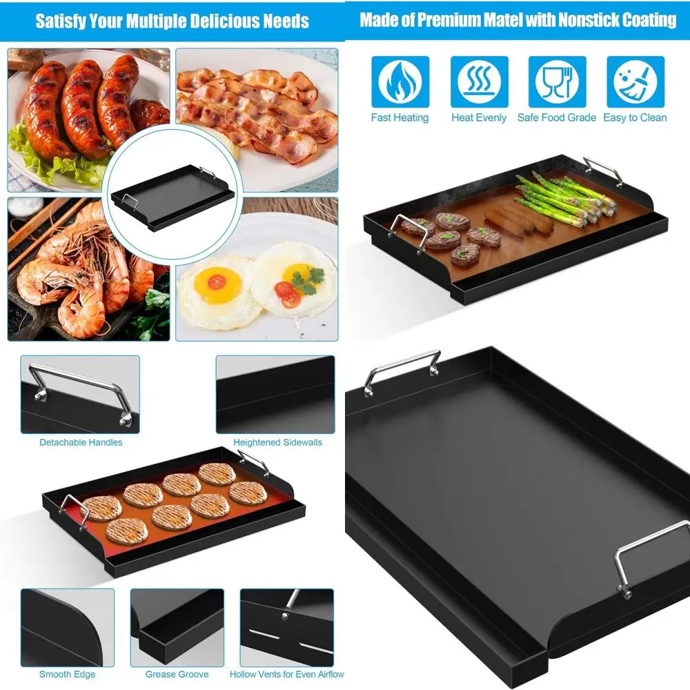 

Предварительно приправленная сковорода из углеродистой стали с антипригарным покрытием — универсальная плита 25x16 для газовых, угольных, электрических грилей, идеально подходит для кемпинга и