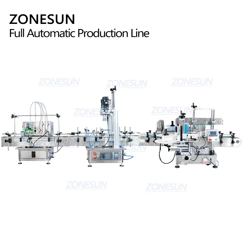 ZONESUN ZS-FAL180C9 Desktop Automatic Essential Oil Square Bottle Filling Capping And Double Side Labeling Machine Line