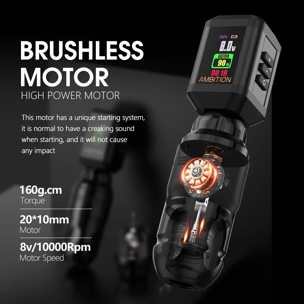 Ambition Lutin Kit 2024 Design Straight Rod Tattoo Machine Pen Stroke 3.5mm 4.0mm Brushless Motor Match Korall Wireless Battery