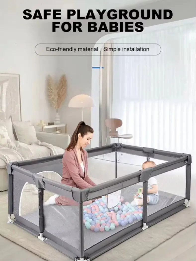 Leichter Baby-Laufstall für drinnen, geeignet für Neugeborene und Kinder im Alter von 0-6 Jahren, mehrere Größen, einfach zu montieren, stabiler Rahmen, unabhängiger Spielbereich, mit kleinen Bällen,
