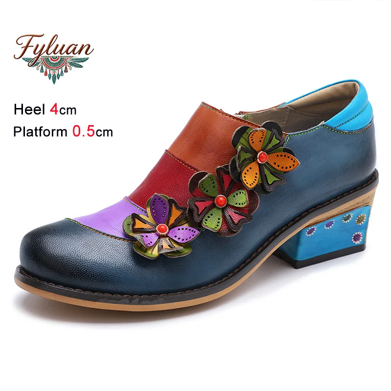 

4CM High Heel Cow leather Casual Single Shoes Versatile Fashion Women Shoes Side Zip Color blocking Decal Pumps for All Seasons