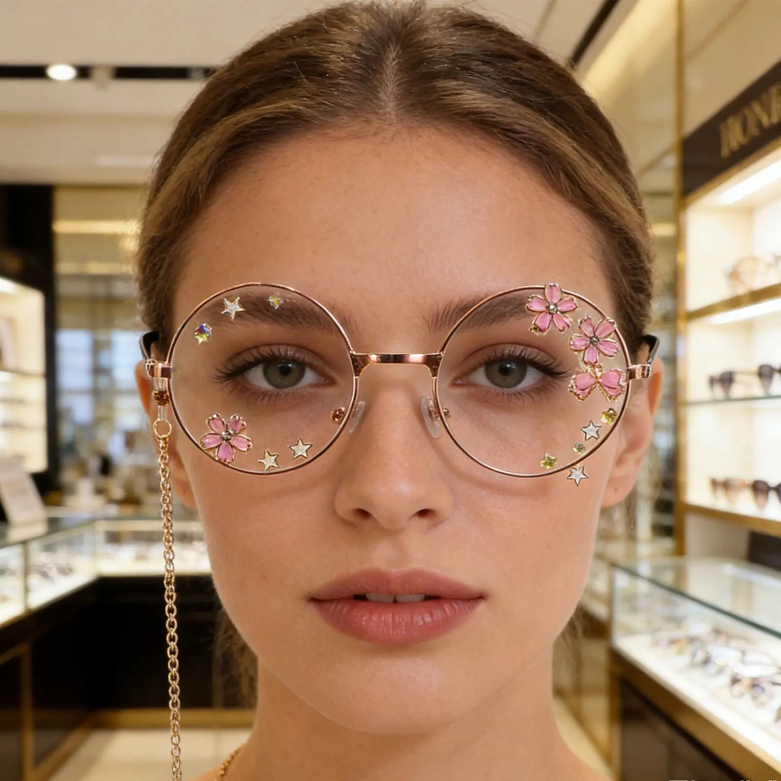 

Очки в стиле стимпанк Kawaii с цветами вишни, с отсоединяемой цепочкой 5,5 см, милые очки для косплея, аксессуар для вечеринки на Хэллоуин для женщин