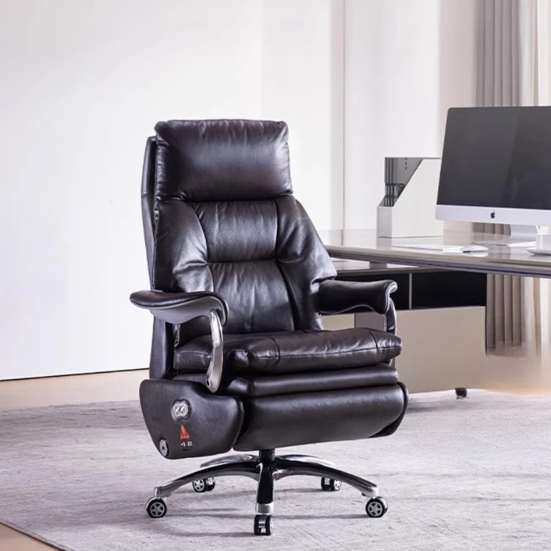 ---Electric Leather Boss Chair Modern Design Comfortable Ergonomic Trendy Chair Swivel Arm Footrest Salon Silla Oficina Furnitur