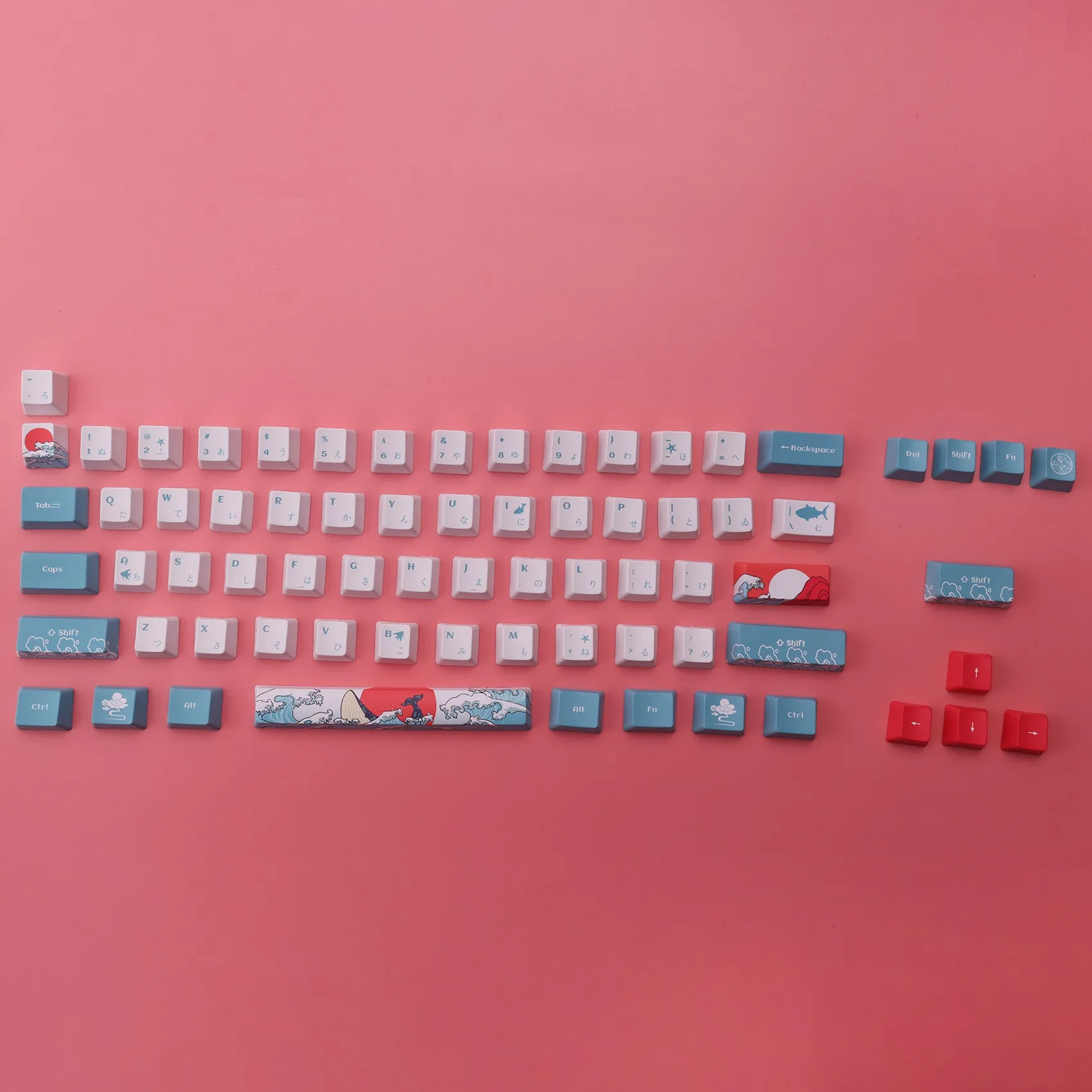 60% PBT Keycaps Set Profile for MX Switches Mechanical Gaming Keyboard GK61 64 (Coral Sea Japanese)