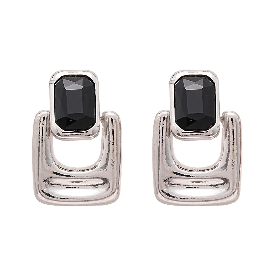 Vintage Geometric Metal Smooth Square Crystal Earrings for Women Europe And America Personality Exaggerated Party Jewelry Gifts - view 6