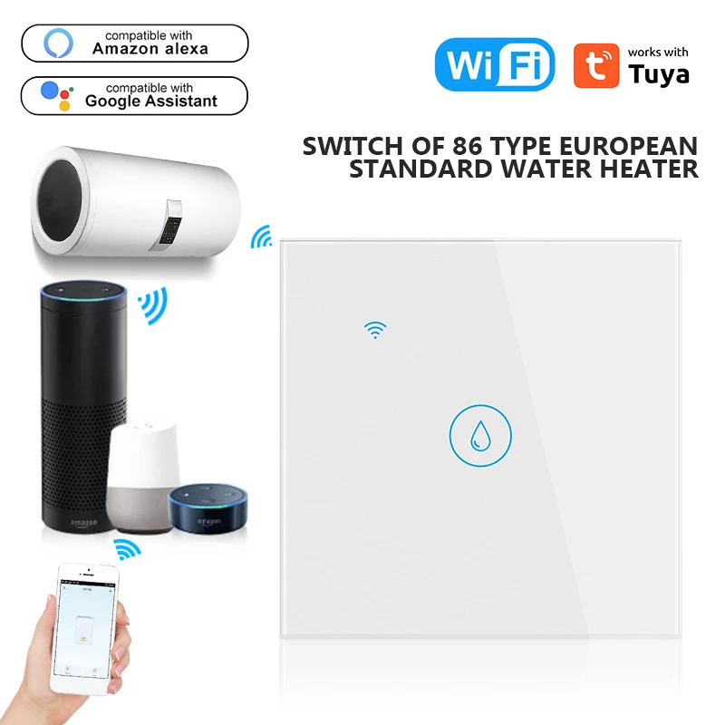 TUYA 20A Water Heater Switch Smart Wifi Touch Wall Switch Timing Remote Control Work With Google Home and Alexa