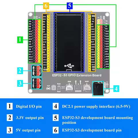 ESP32 S3 Development Board with Expansion Adapter Kit 2.4G Wifi BT Module MCU ESP32-S3WROOM1 N16R8 44Pin Type-C ESP32-S3