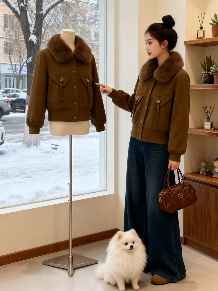 

Trendy ort Fce Lined Loose Women's Jaet Warm Commute Sle Korean Version Winter New Arrival Slimming Outerwear