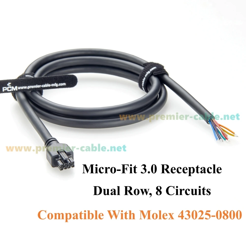 Compatible Molex 43025-0800 8 Pin Micro-Fit 3.0 Receptacle to Open End Cable Assembly Dual Row 8 Circuits Power Signal Cable