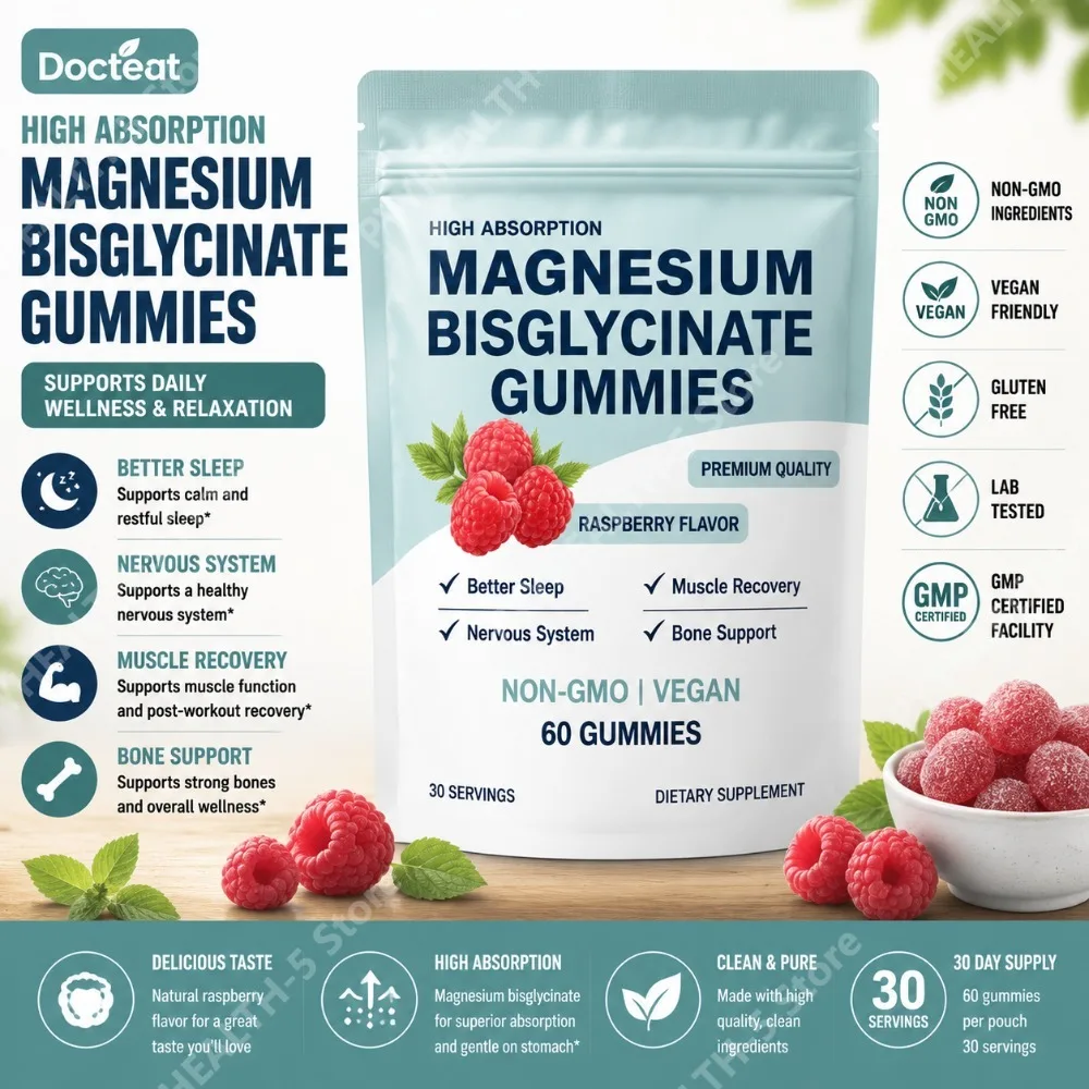 

High Absorption Magnesium Bisglycinate Gummies, Vegan, Non-GMO, Sugar-Free, 60 Count, Daily Nutritional Support