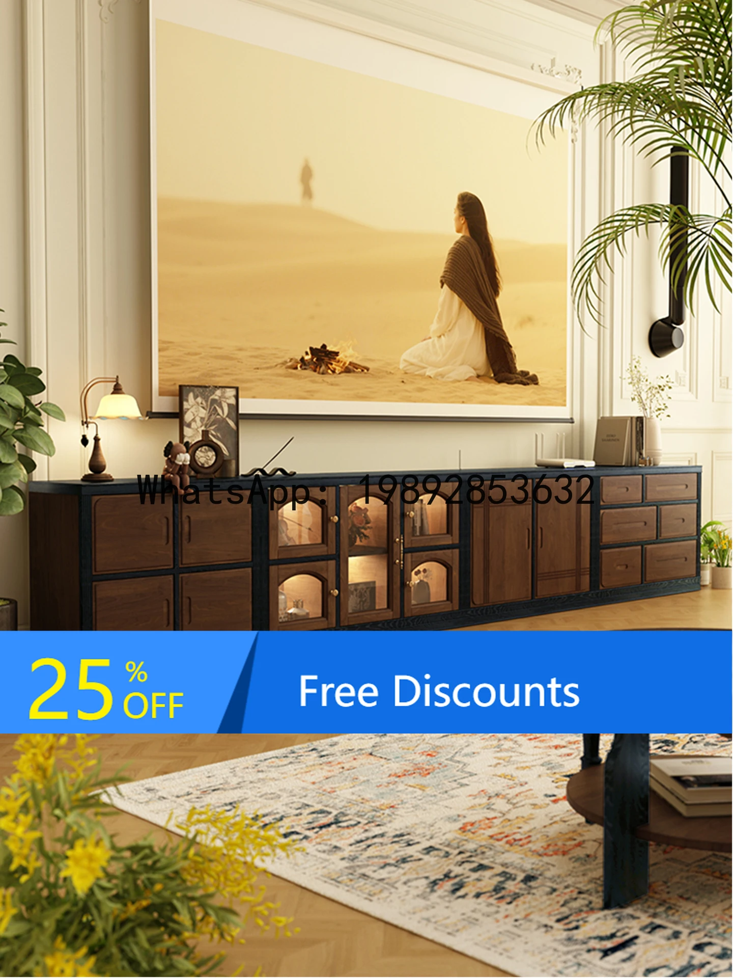 LYY French Vintage Style Red Oak Floor TV Cabinet Home Display Module Combination Living Room Solid Wood Storage Display