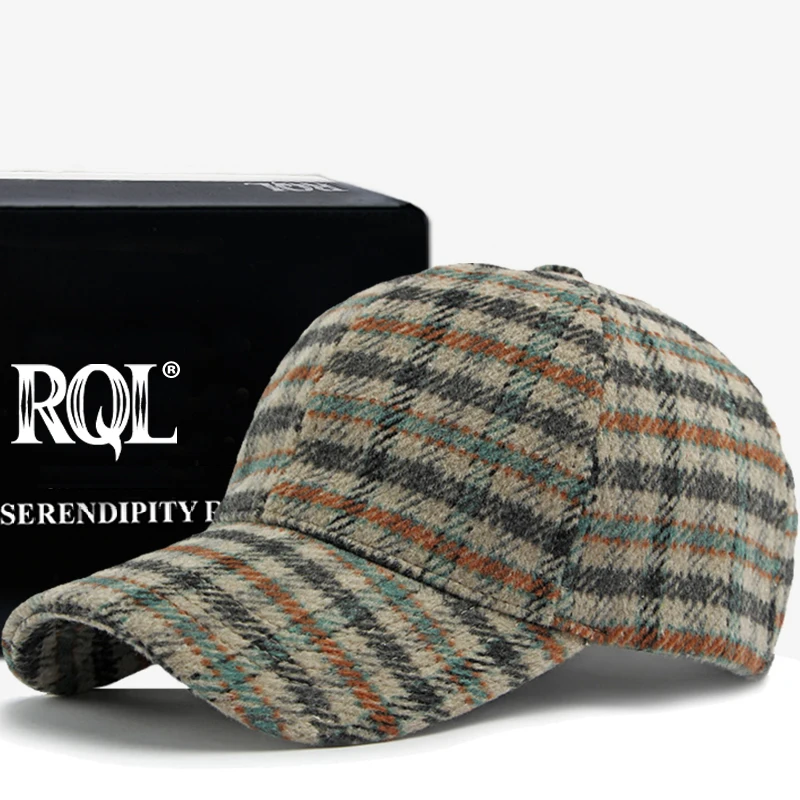 Wool Check Baseball Cap Truckers Hat Outdoor Winter Structured Plaid Checked Print for Men Women Keep Warm Thick Windproof