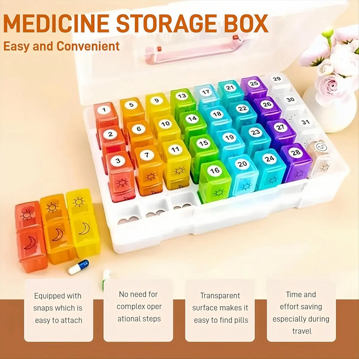 AA14 Monthly Pill Cases Travel Dispenser Storage Container Colorful Pill Dispenser Packing Container 32 Slot Pill Box Clear