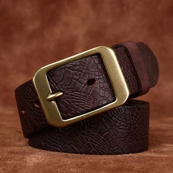 3.8CM Pure Cowhide High Quality Genuine Leather Belts for Men Brand Strap Male Brass Buckle Fancy Vintage Jeans Cowboy Cintos