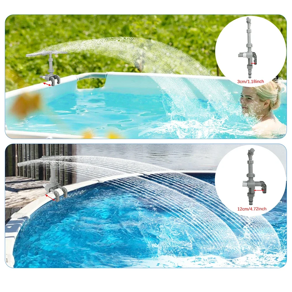 Dual Nozzle Swimming Pool Fountain Spray Head Providing Visual Enhancement and Improved Water Movement in Garden Pools