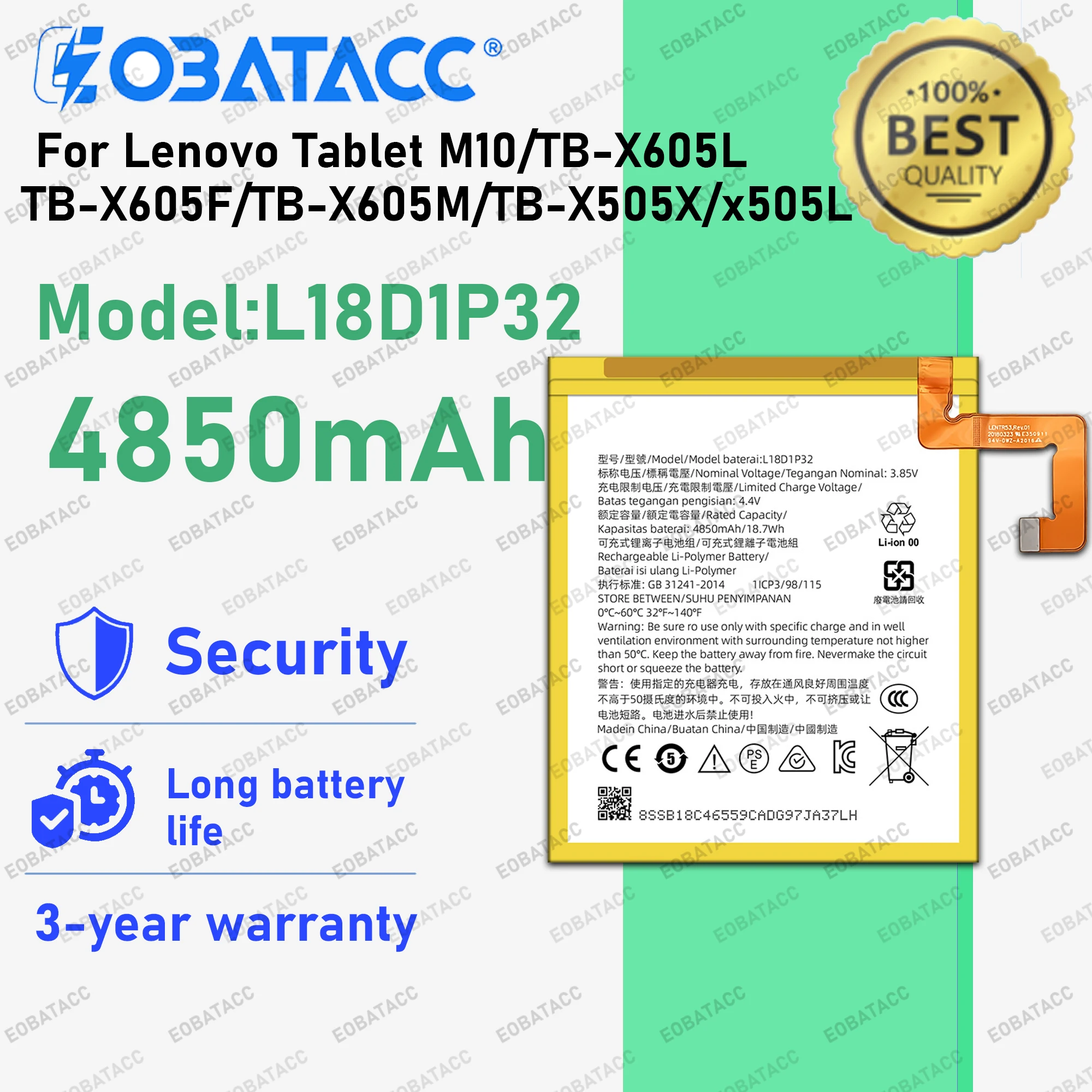 

100% New Zero Cycle L18D1P32 Tab Replacement Battery For Lenovo Tablet M10 TB-X605L TB-X605F TB-X605M TB-X505X Bateria