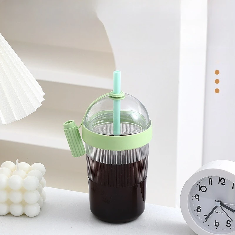 Food Grade Thick Plastic Water Cup Large Vertical Stripe Tumbler With Straw Lid Shockproof Reusable Coffee Drinking Mug