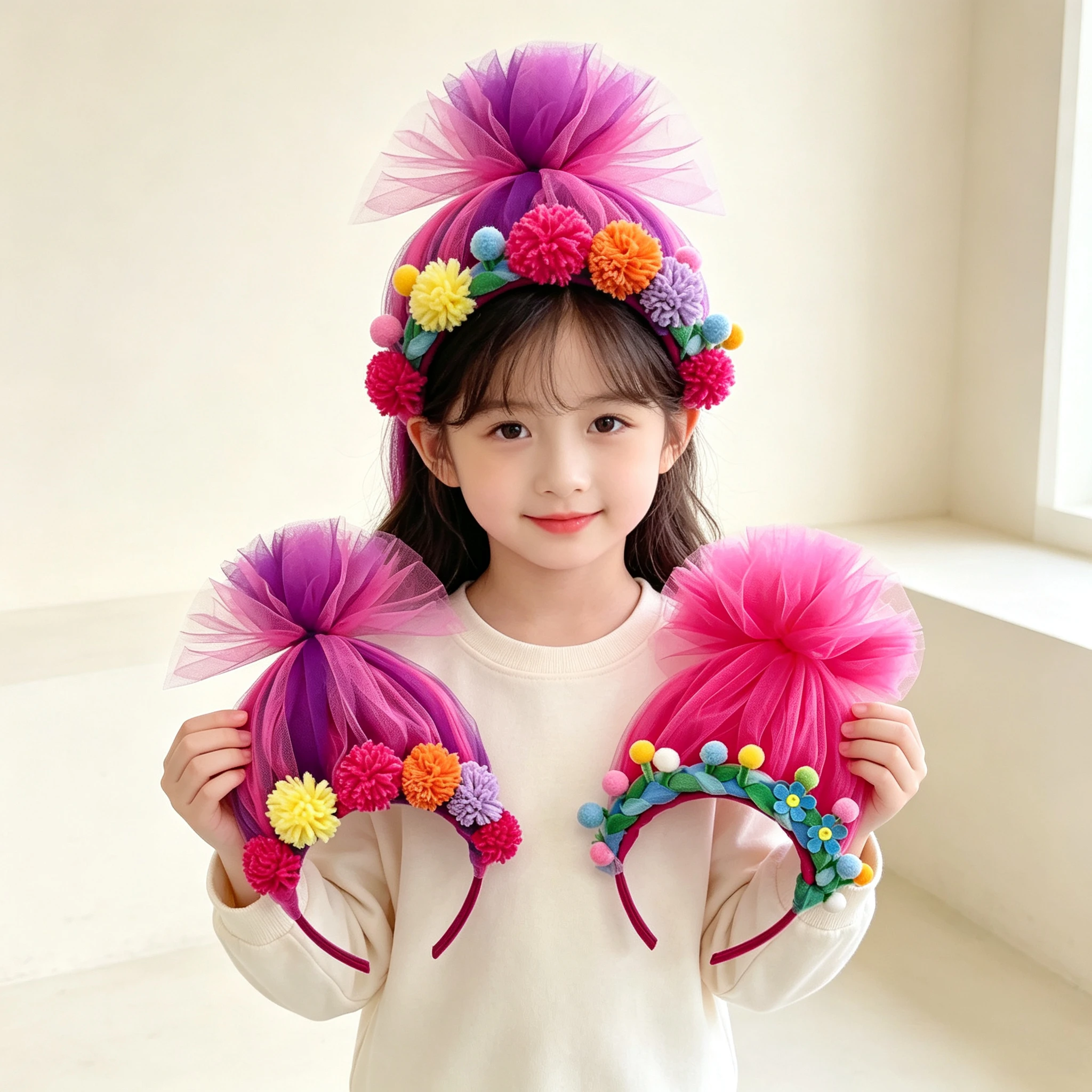 Kid Colorful Multiple Styles Puffy Mesh Fairy Princess Tulle Hair Hoop For Halloween Festival Party Funny Novel Cute Accessories