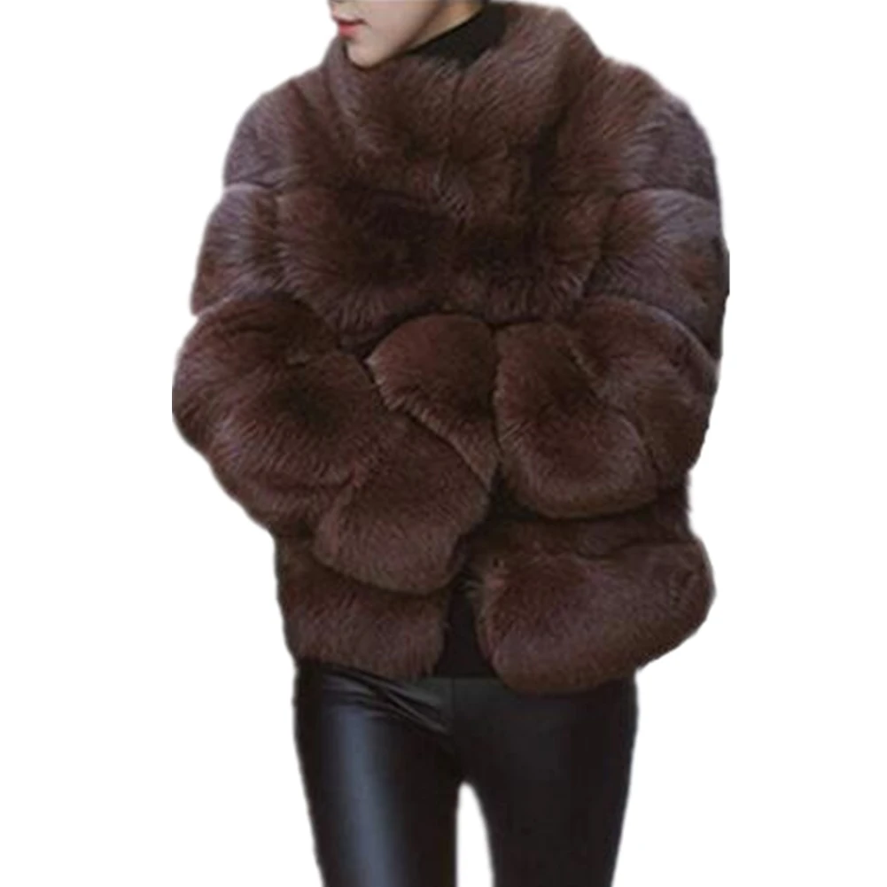 Women Winter Luxury Faux Fox Fur Coat Slim Long Sleeve Collar Faux Fur Jacket Outwear Fake Fur Coats