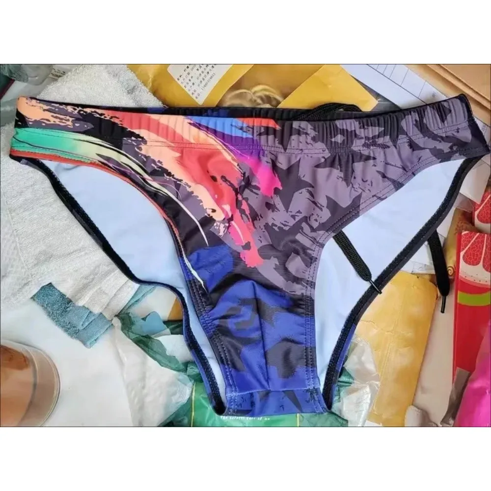 2026Professional swimming trunks youth racing training men's swimming trunks fashion printed European and American briefs 10062