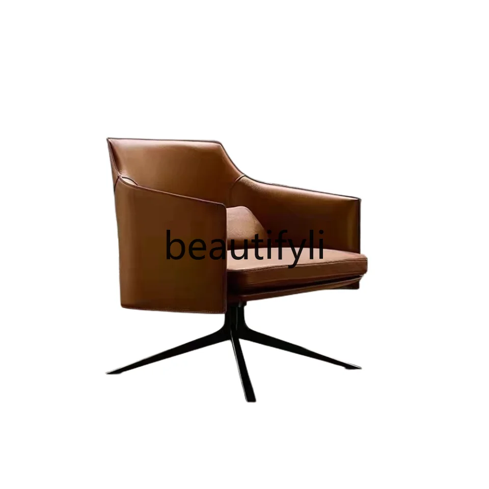 Leather single rotating sofa chair Italian minimalist lazy leisure chair light luxury style