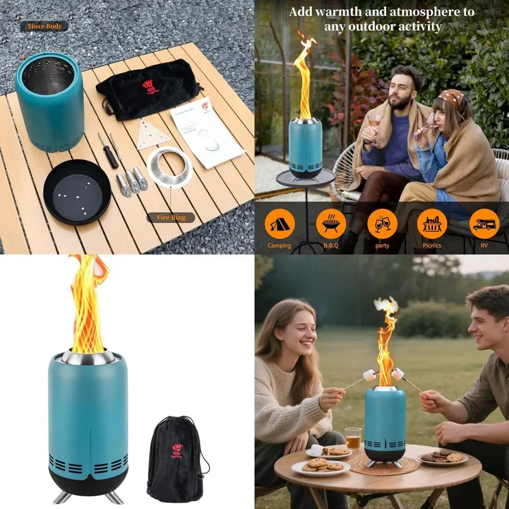 

12 Outdoor Blue Fire Pit - Stainless Steel Pellet-Fueled Camping Stove with Travel Bag, 30.6x16.3cm