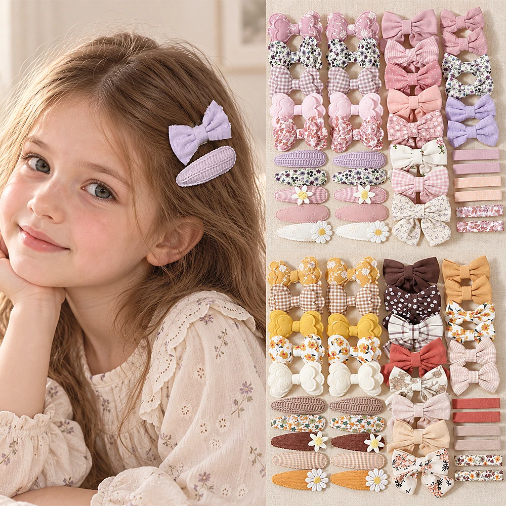 40PCS/Set Fabric Printed Bow BB Hair Clip Children Teenagers Wear Daily Hair Clips in Autumn and Winter Girls' Hair Accessories