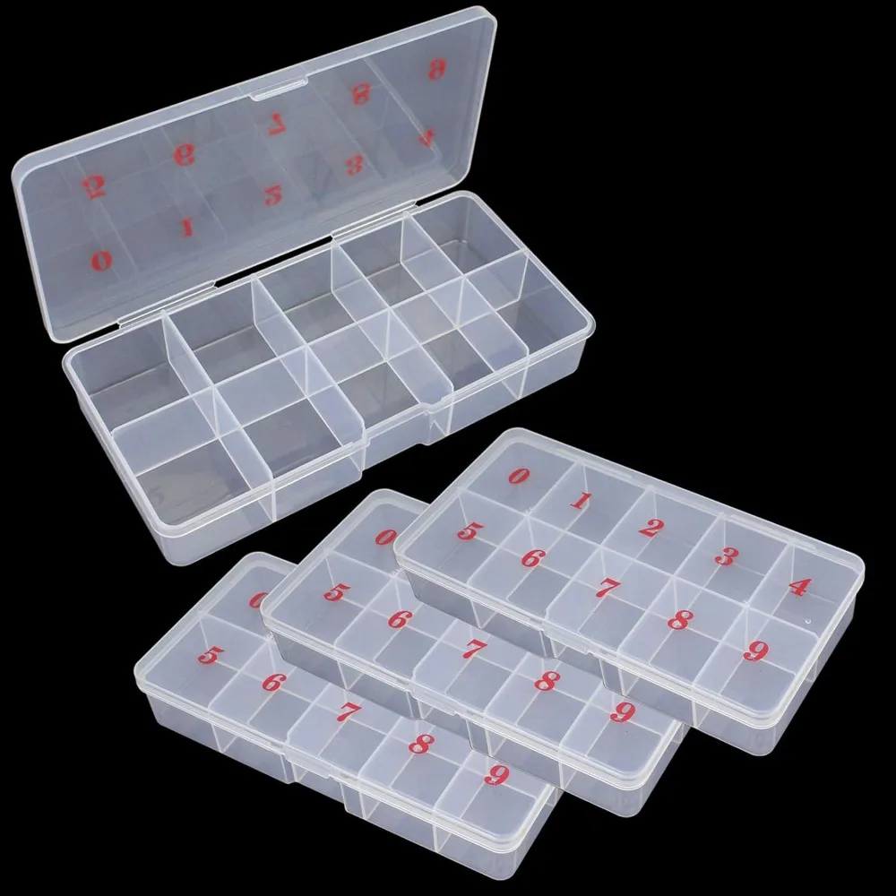 

4 plastic storage boxes, nail storage boxes