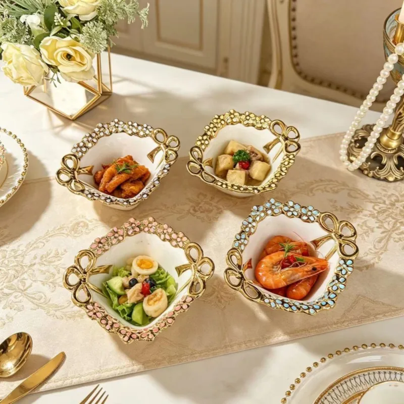 European palace style ceramic fruit bowl gold-plated bowl decorated afternoon tea Dim sum ice cream bowl