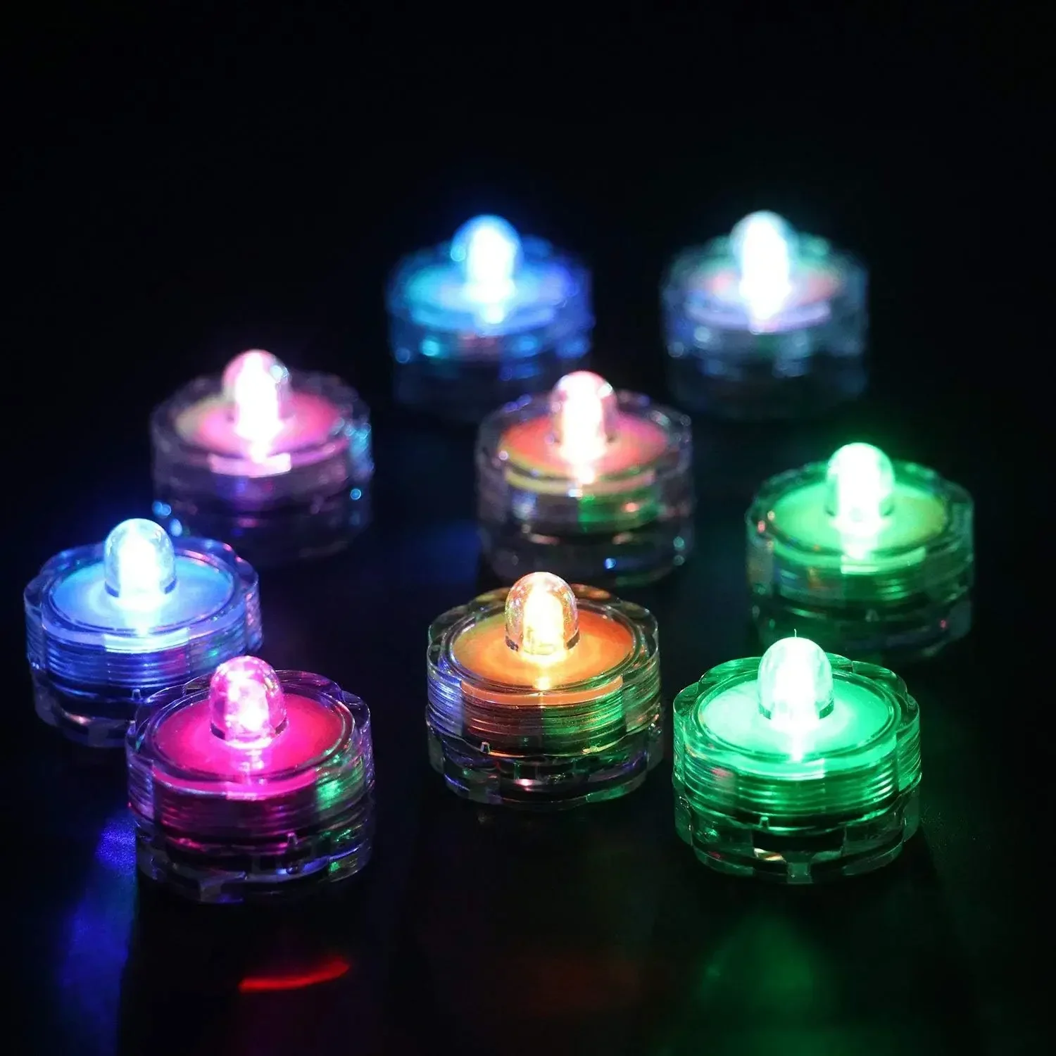 1/10pcs LED Tea Light Floral Candles Flameless Waterproof Underwater Warm White 7 RGB Candle Lamp Wedding Party Vase Decoration