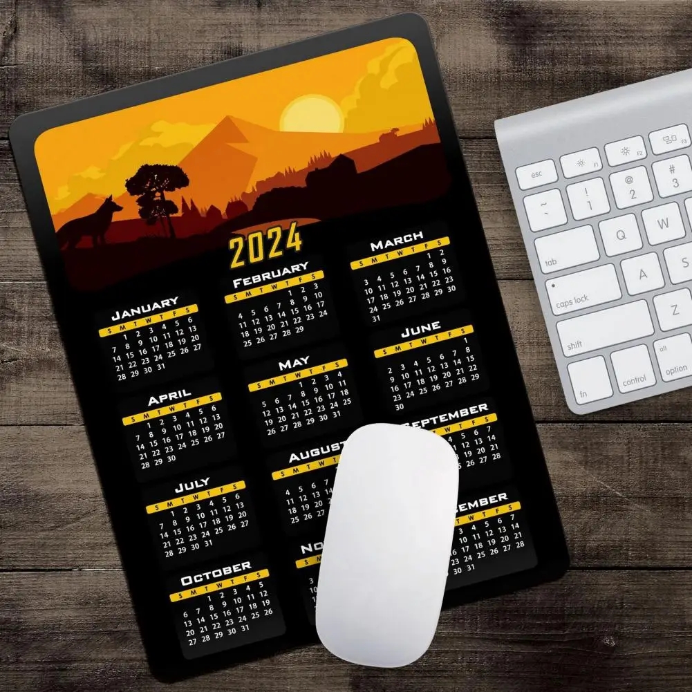 Alfombrilla de ratón de goma Natural, duradera, calendario 2024, con respaldo de goma antideslizante, superficie lisa para juegos, oficina y portátil