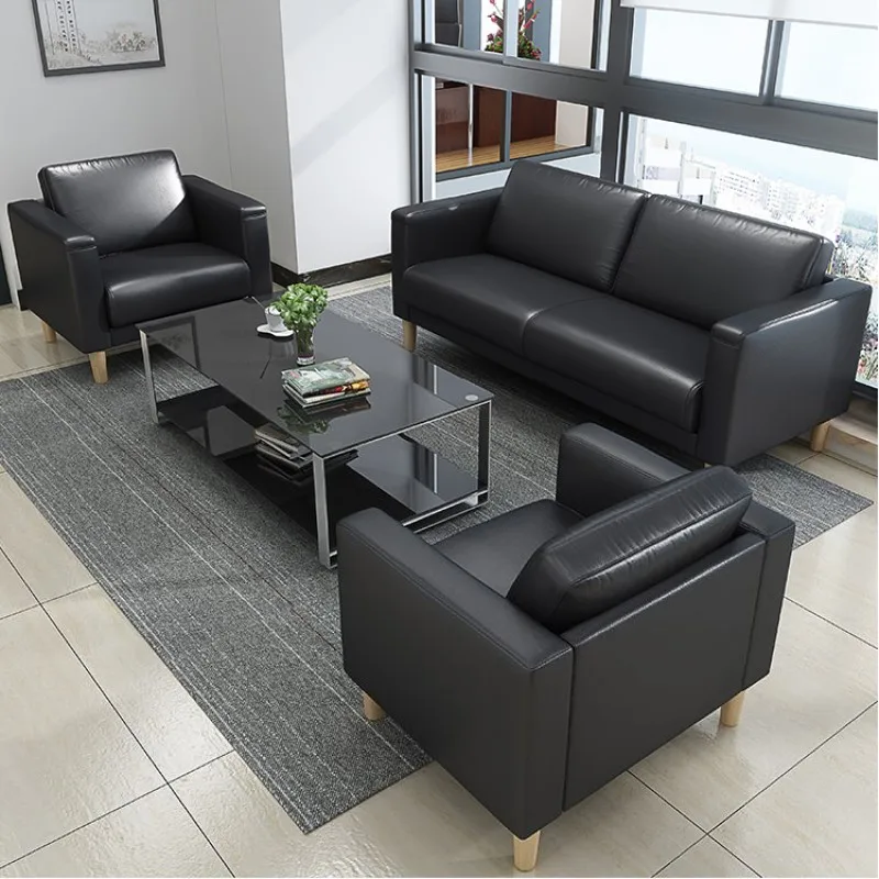 Simple Office Sofa The Best Price PU Leather Sofa with Coffee Table Set Office Room Furniture Synthetic Leather Modular Modern