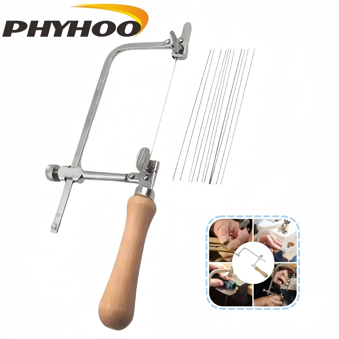 PHYHOO Adjustable U-Shape Mini Hacksaw Kit with Spiral Blades for Jewelry Wood and DIY Crafts Precision Hand Tool for Fine Cutti