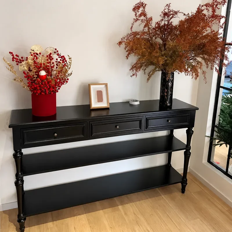 Retro Solid Wood Porch Cabinet Living Room Entry Wall Partition Locker Black American Light Luxury Dining Side Cabinet