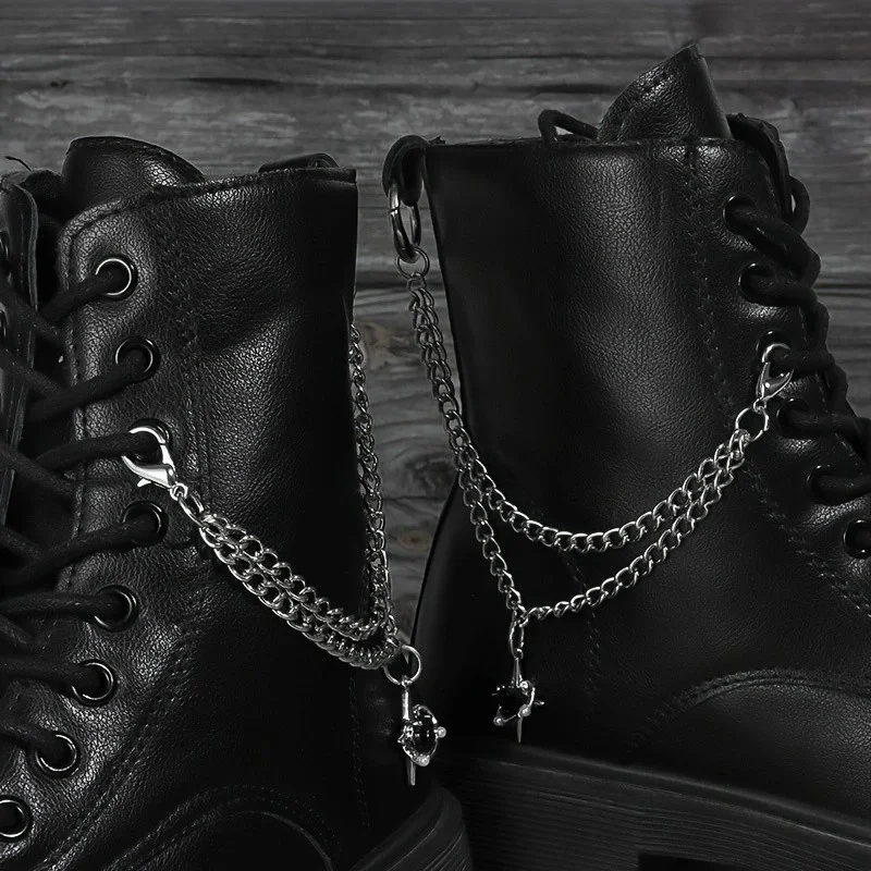 2Pcs Gothic black crystal star multi-layer boot chain, metal detachable shoe decoration, suitable for all kinds of boots