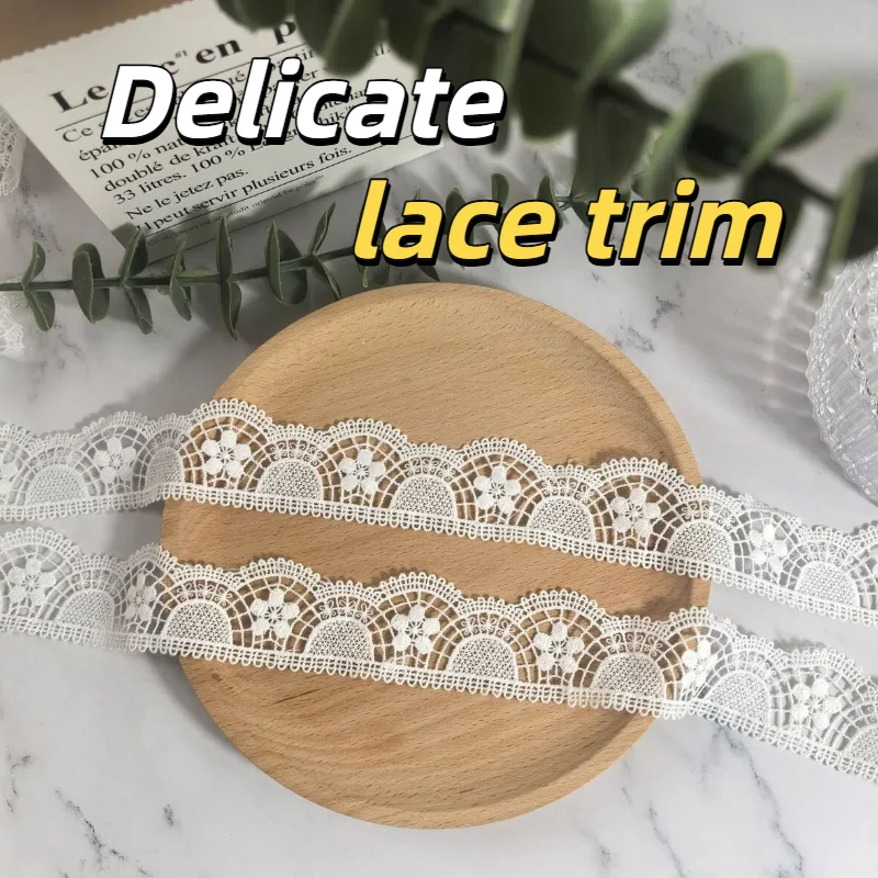 Vintage Scalloped Flower Embroidered Lace Trim, 1.5 Inch Width, Perfect for DIY Sewing, Doll Clothes, Hair Bows & Gift Wrapping