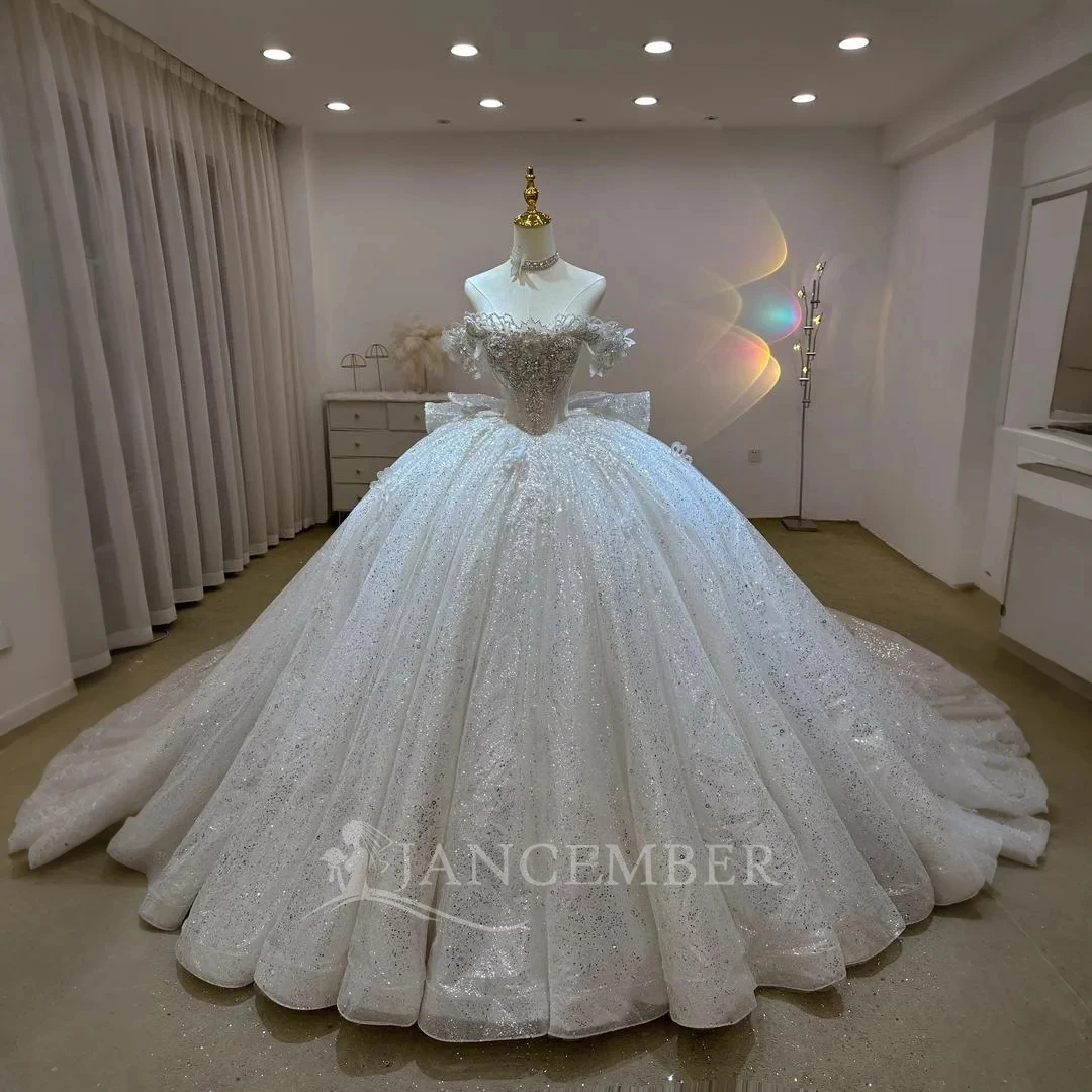 

Изысканное свадебное платье по индивидуальному заказу с бантом и овальным вырезом, кружево, расшитое бисером, с короткими рукавами, платья невесты со шлейфом, Vestidos De Noiva