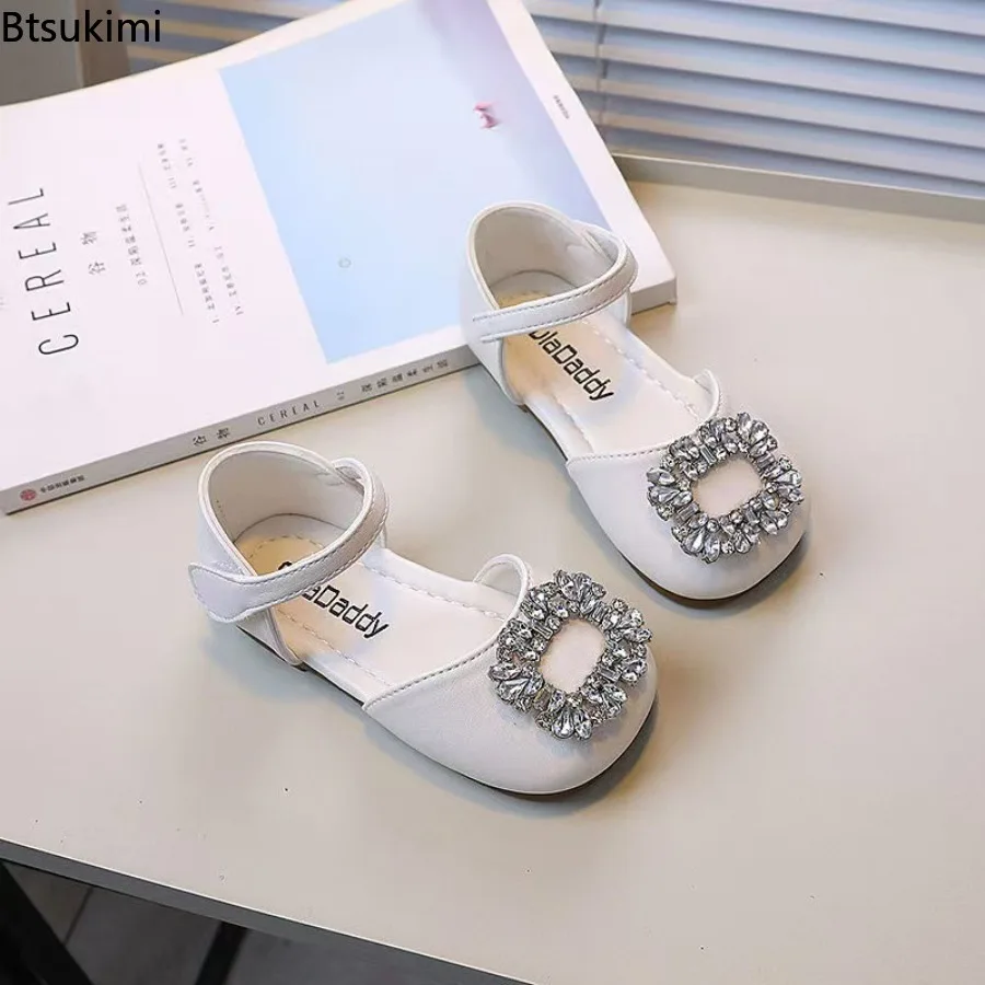 2026 New Girls's Sandals Summer Square Button Water Diamond Fashion Princess Shoes Children's Soft Bottom Comfortable Sandals
