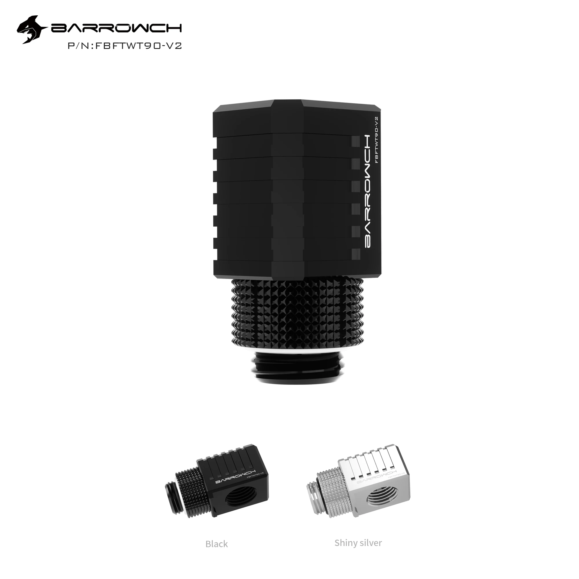 Barrowch 'G1/4'90°Rotary Adapter thread black/silver with smooth surface water cooling Adaptors Metal Male to Famale FBFTWT90-V2