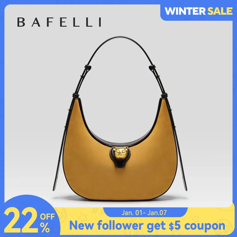 BAFELLI 2024 NEW WOMEN\'S HANDBAG CAT SERIES GENUINE LEATHER LUXURY BRAND FASHION RETRO STYLE SHOULDER HOBOS FLAP BAGS FEMALE