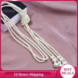 Versatile Pearl Long Double Layer Necklace Irregular Freshwater Pearl Pendant 5-layer Sweater Chain Pearl Necklace Hip Hop