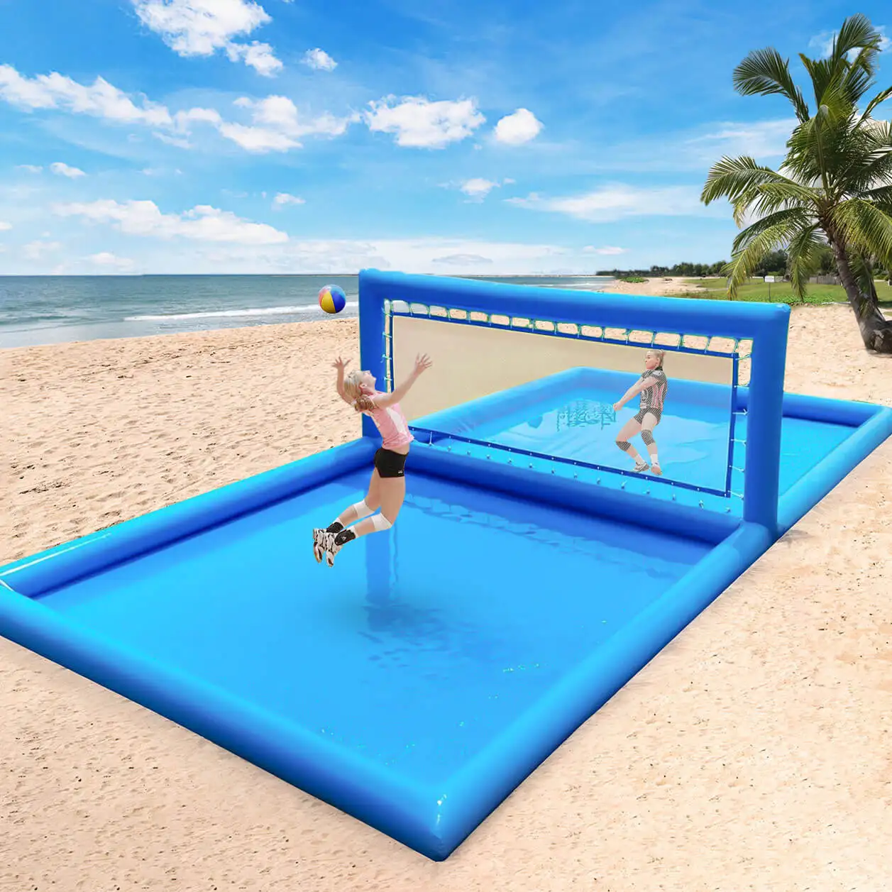 Inflatable Water Volleyball Court Set, Durable In-Ground Pool Volleyball Game for Adult & Kids Summer Carnival Parties