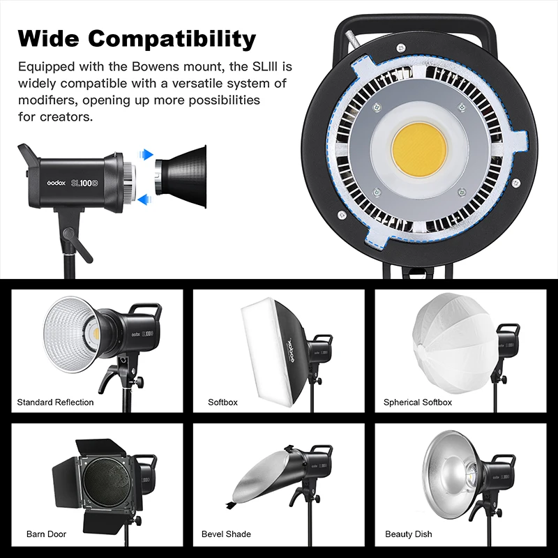 Godox SL100Bi SL-100Bi SL100D 100W 5600K White Version LCD Panel LED Video Light Continuous Output Bowens Mount Studio Light